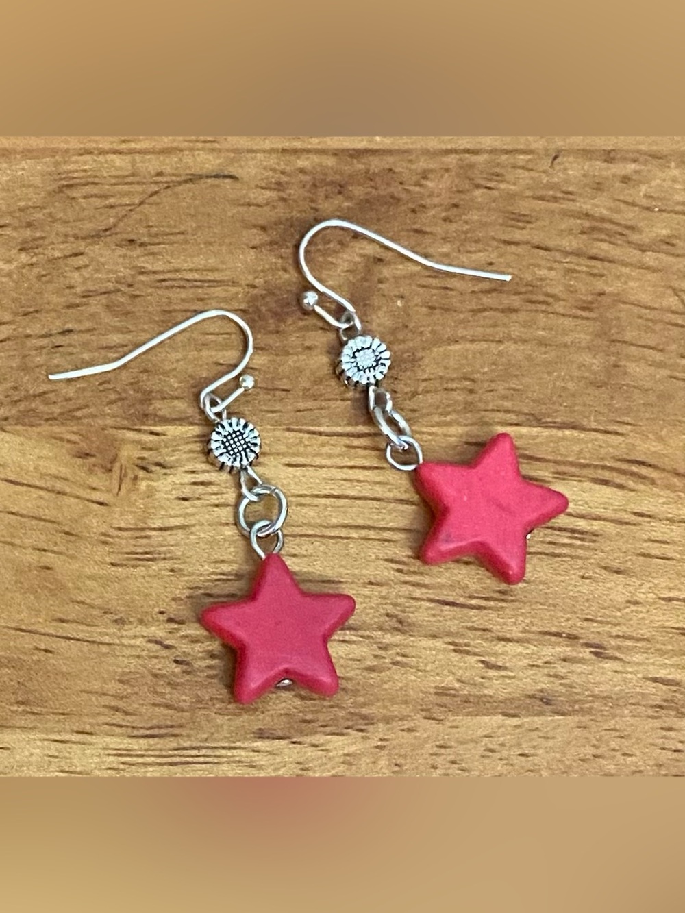 NEW pinkish Red Howlite star earrings